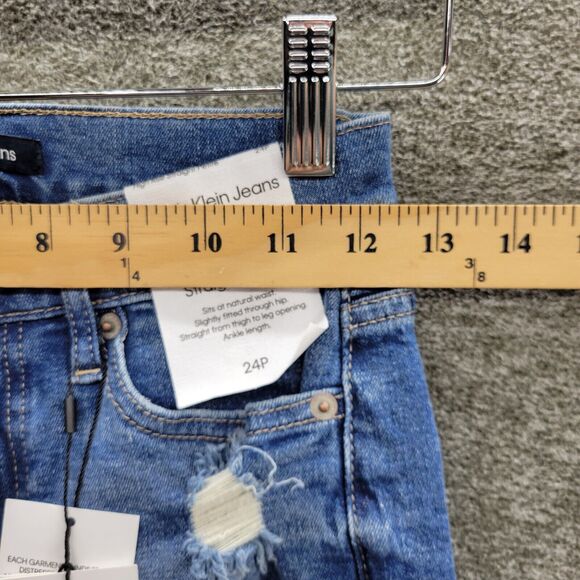 Calvin Klein Jeans Women's 24P Blue Distressed High Rise Straight Leg NWT - Picture 7 of 12